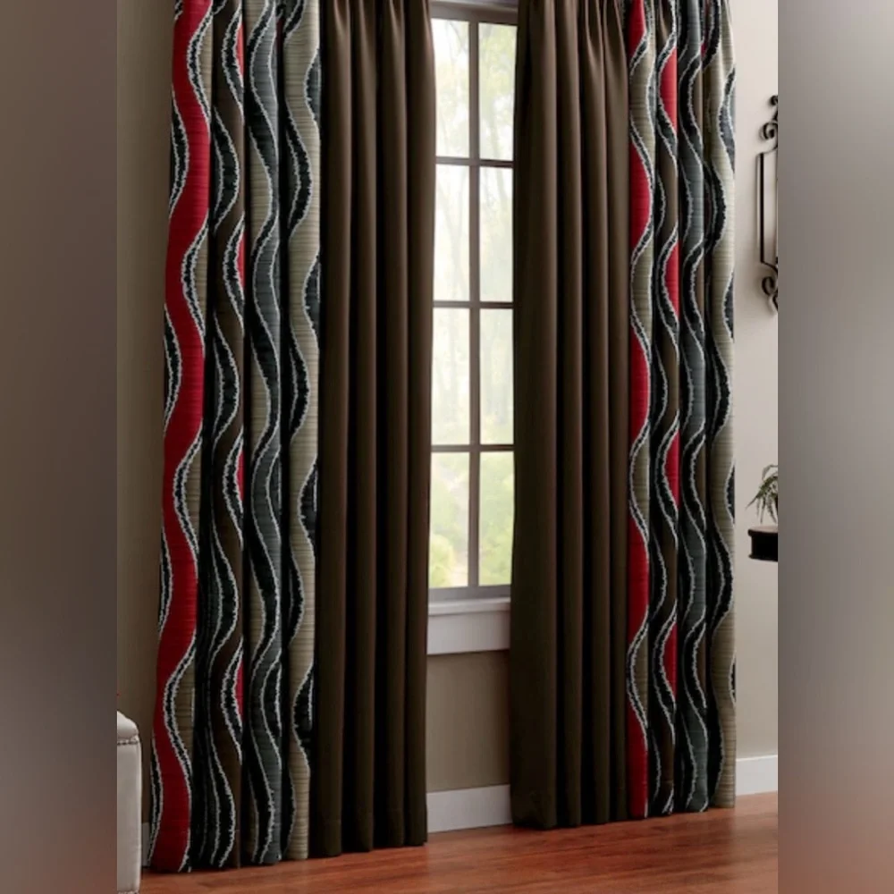 Wave Pattern 2-panel Room-Darkening Grommet Header Curtains #1010255A